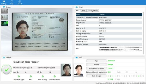 24 Bit Farbtiefe Automatischer Passport-ID-Karteleser für das intelligente Scannen an OCR-Kiosken